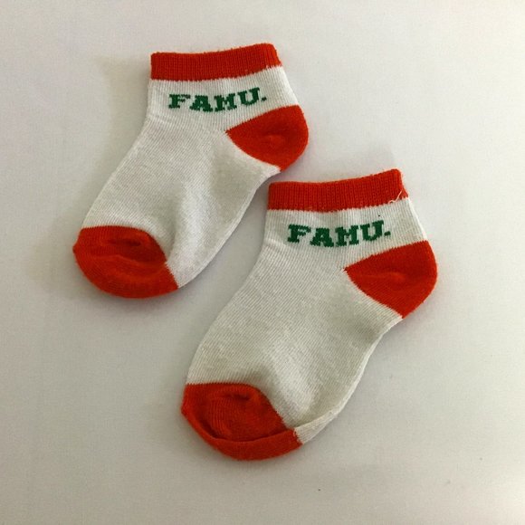 Florida A&M University Toddler White, Orange, and Green FAMU Socks  12-24 Months - Picture 1 of 2